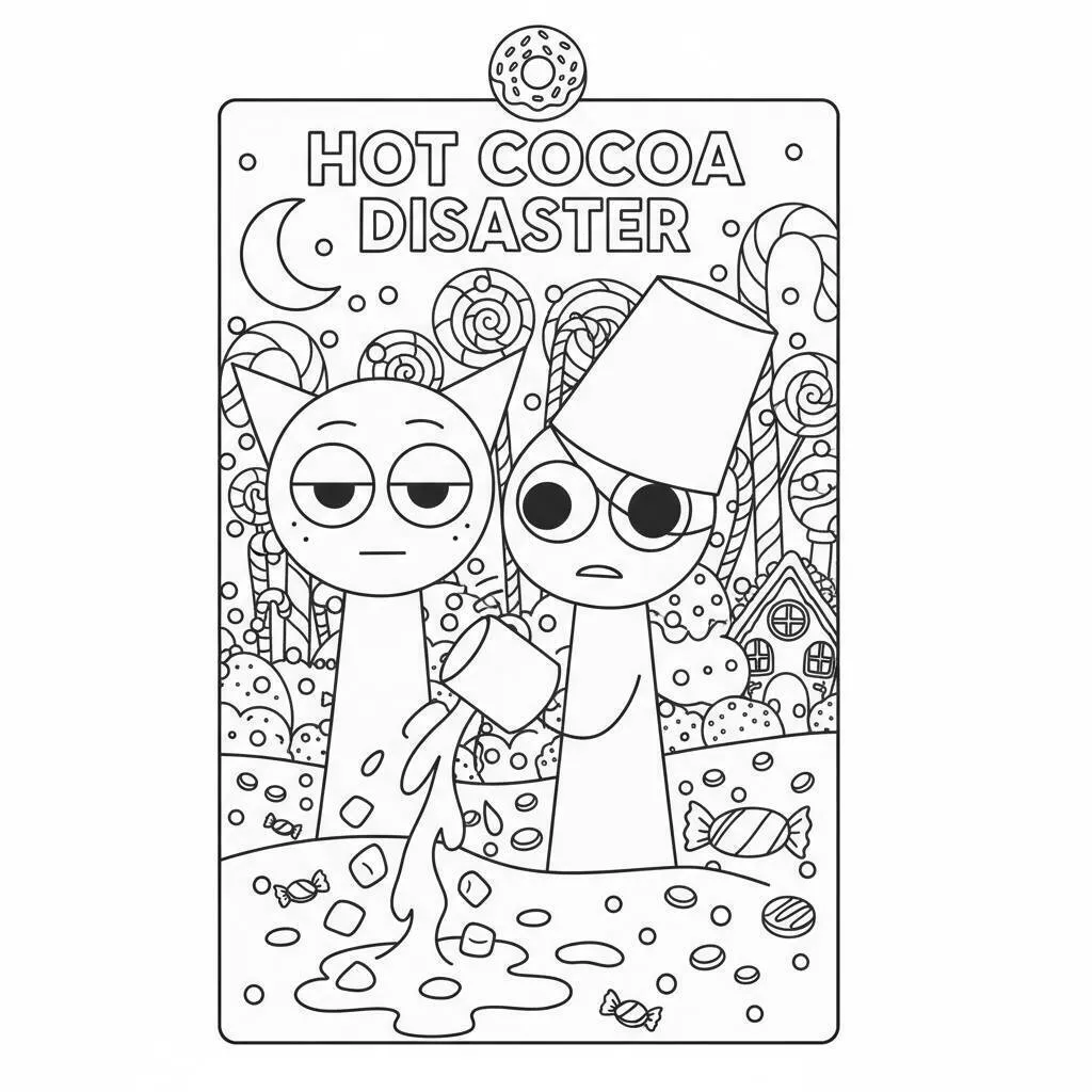 Desenho do Sprunki no desastre do chocolate quente para colorir