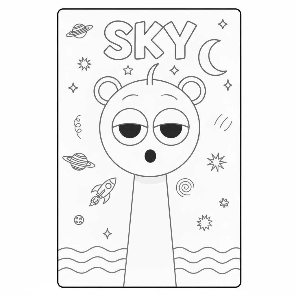 Desenho do Sprunki no espaço para colorir