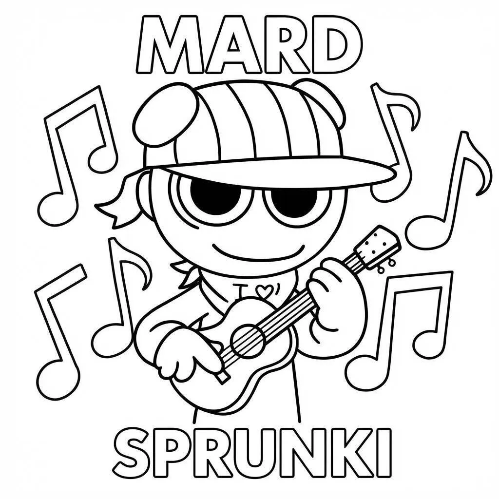 Desenho do Sprunki tocando violão para colorir