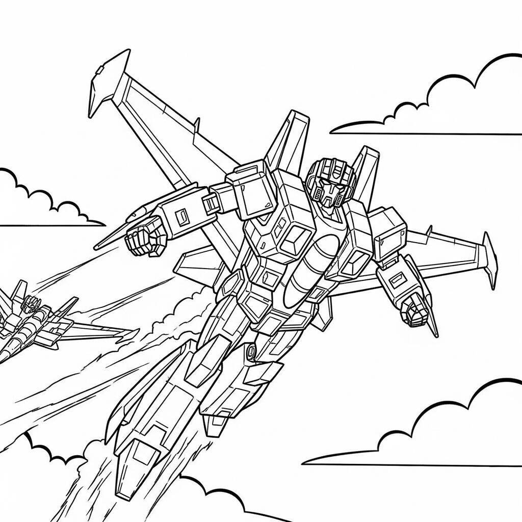 Coloriage Starscream dans une bataille aérienne pour Colorier