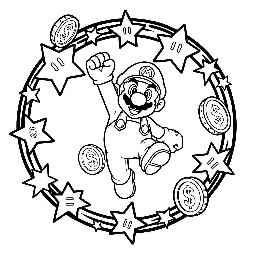 Desenho do Super Mario com Estrelas para Colorir