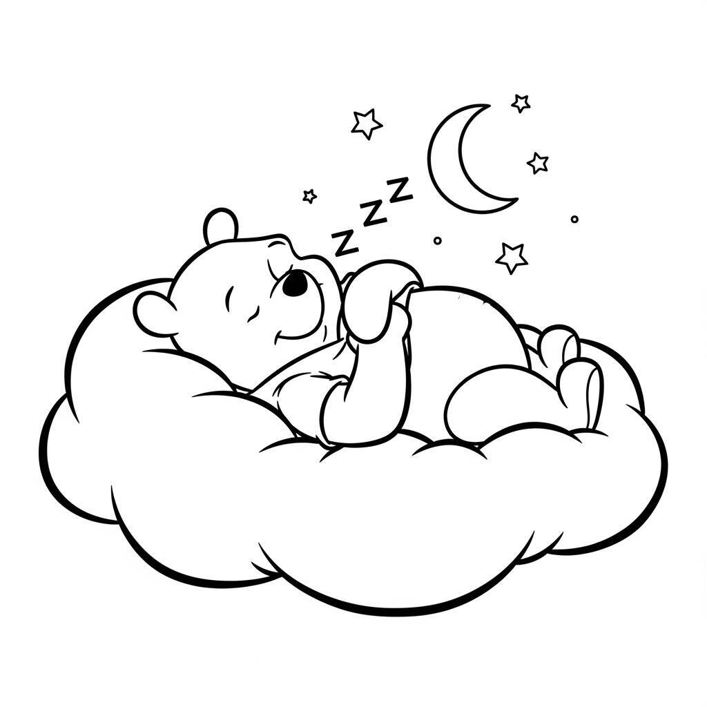 Winnie the Pooh schläft auf einer Wolke Malvorlage