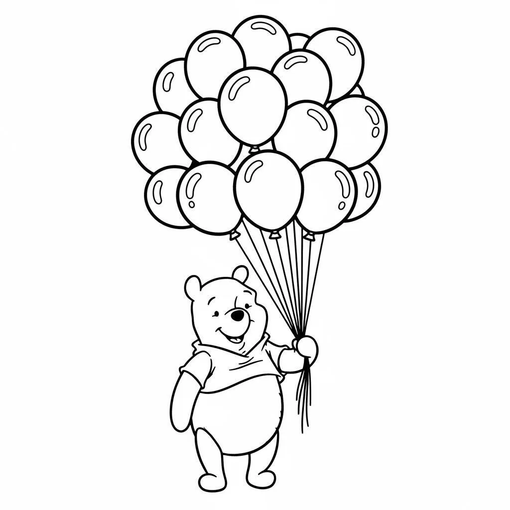Desenho do Ursinho Pooh com Balões para Colorir