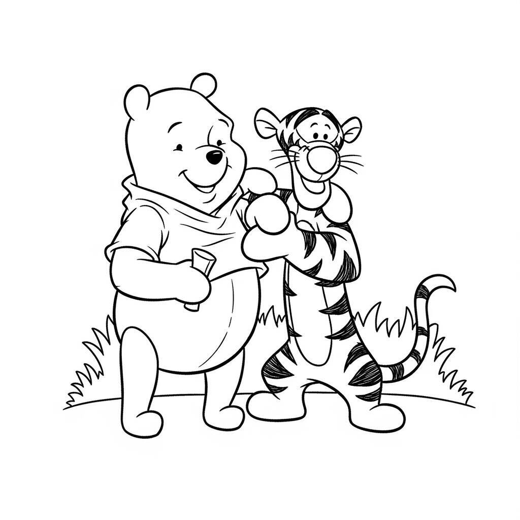 Winnie the Pooh und Tigger spielen Malseite