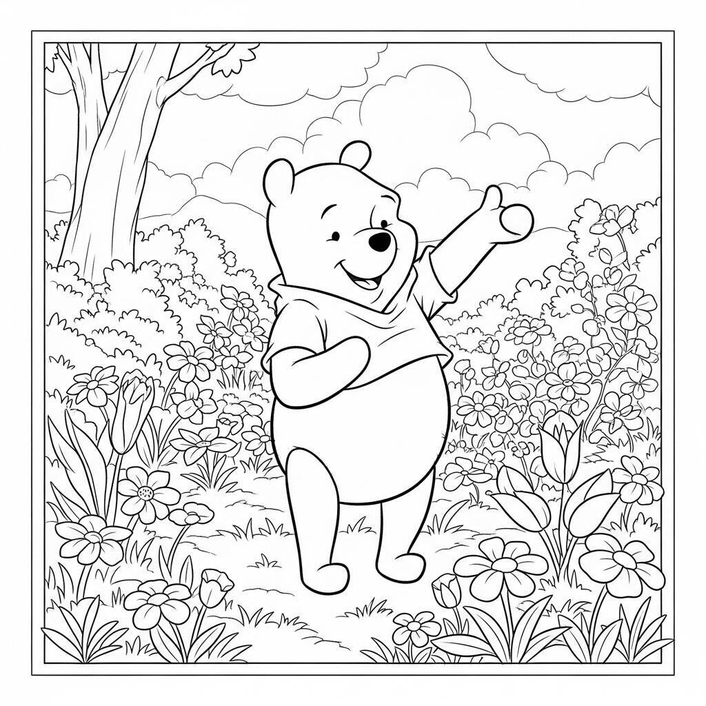 Ausmalbilder „Winnie Puuh und Frühling“.