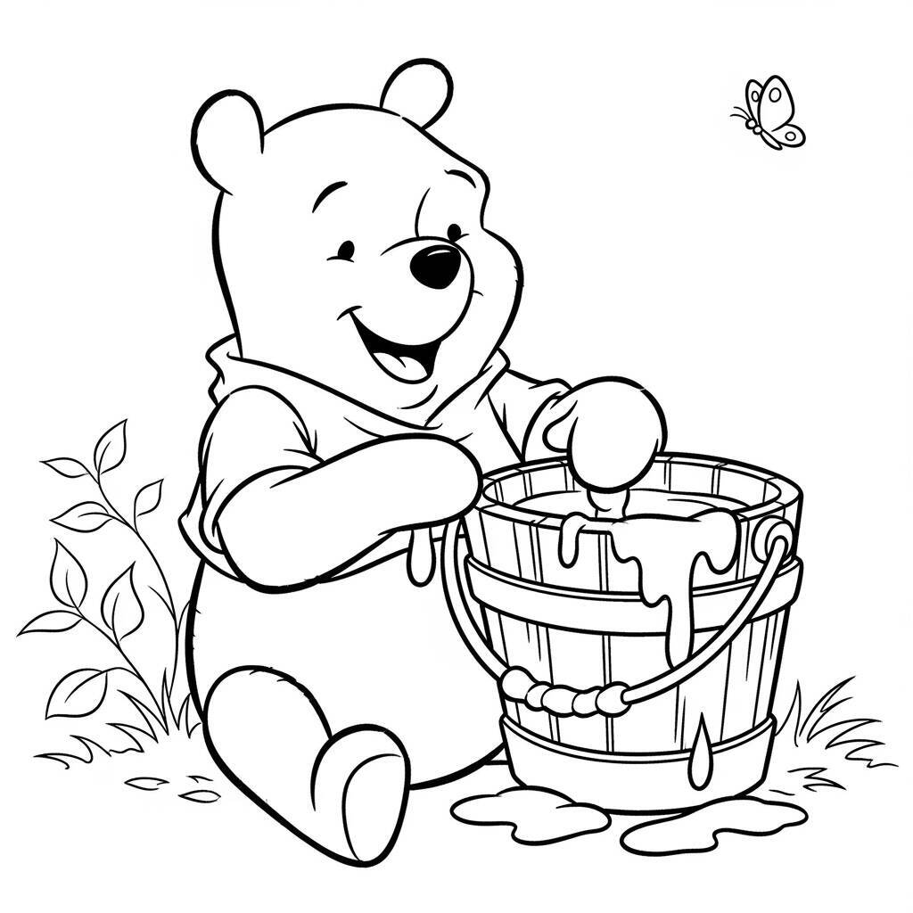 Ausmalbilder Winnie Puuh und der Eimer voll Honig