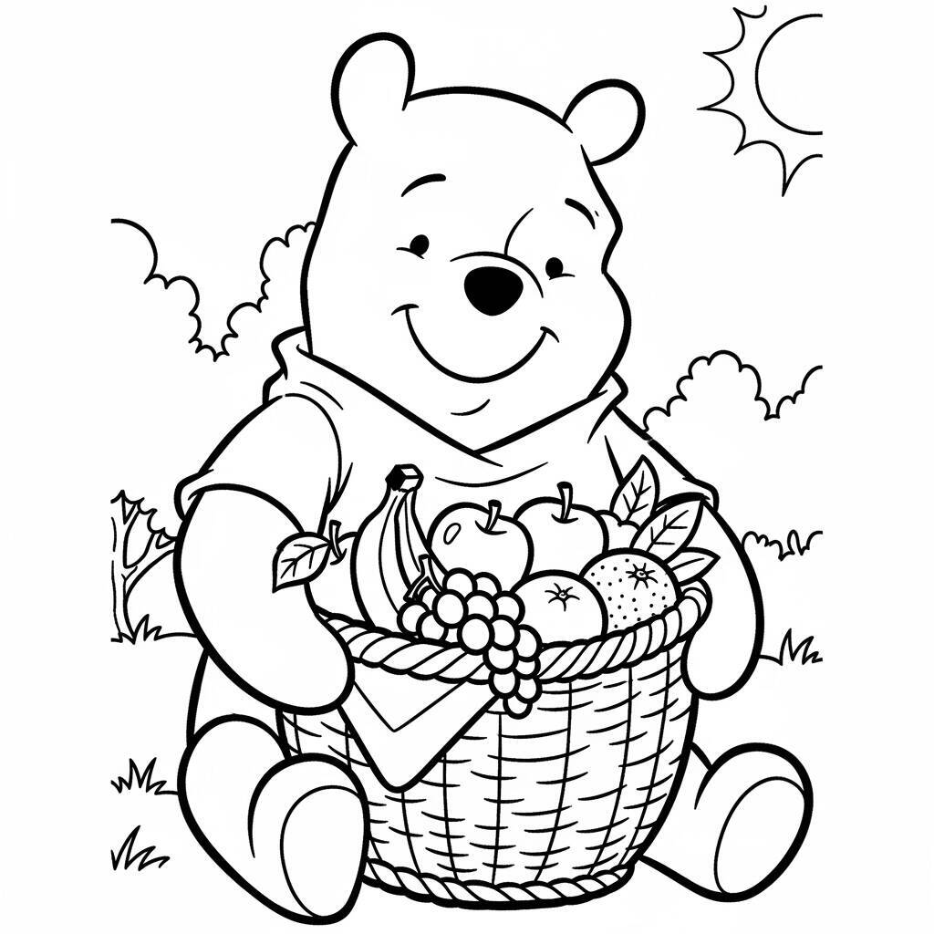 Ausmalbilder Winnie the Pooh und sein Obstkorb