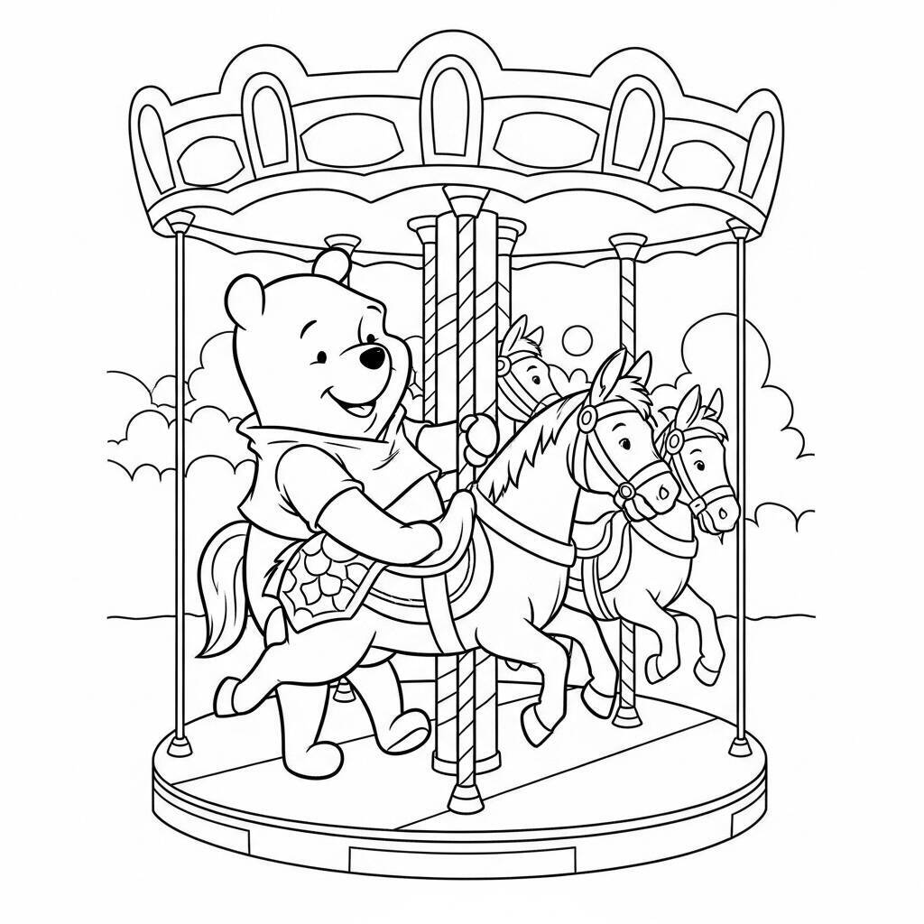 Winnie the Pooh auf einem Karussell Malvorlage