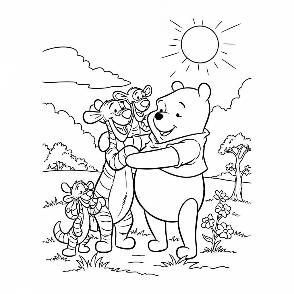 Desenho do Ursinho Pooh em um Dia de Sol para Colorir