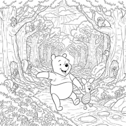 Winnie the Pooh on an Adventure in the Forest Coloring Page