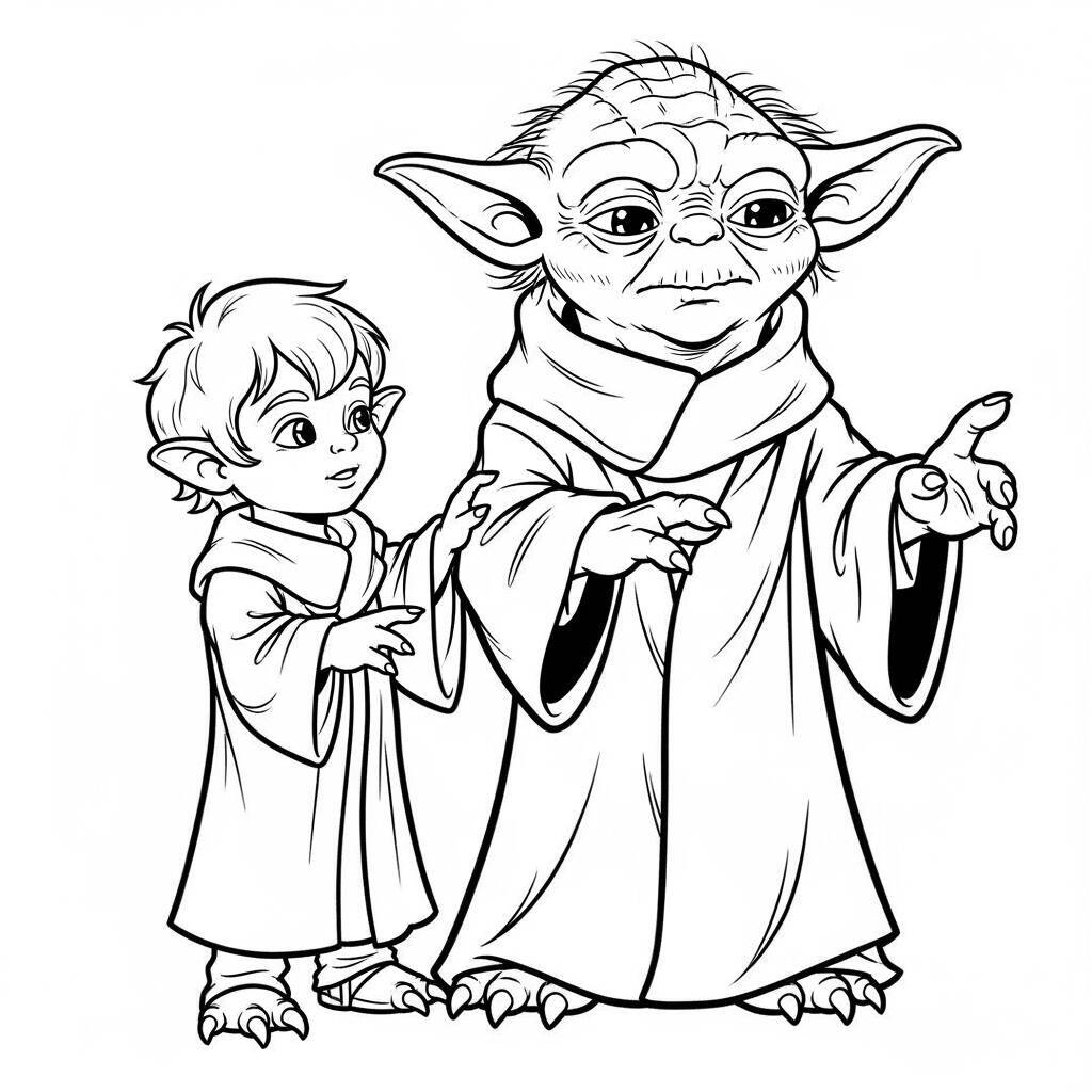 Desenho do Yoda e os Jovens Jedi para Colorir