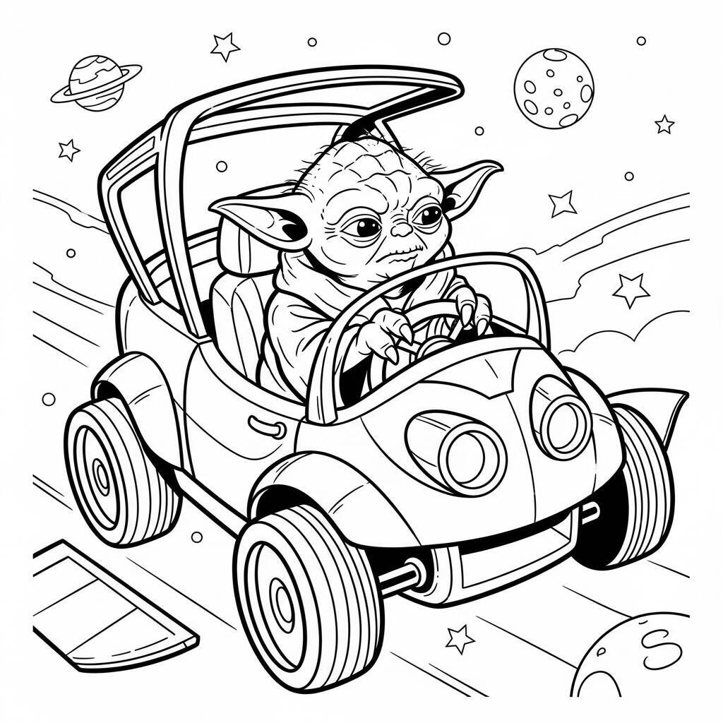 Desenho do Yoda e seu Caminhão para Colorir