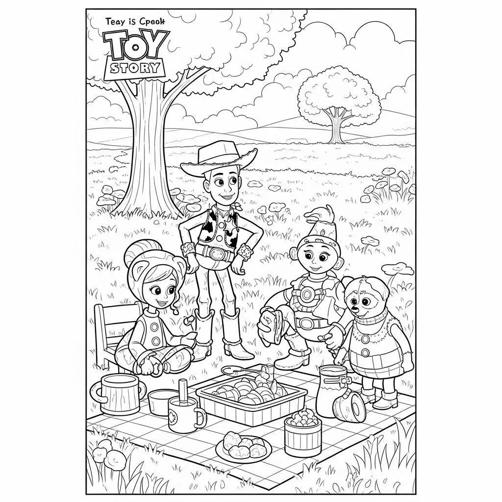 Desenho-do-piquenique-do-Toy-Story-para-Colorir Toy Story Picnic Coloring Page