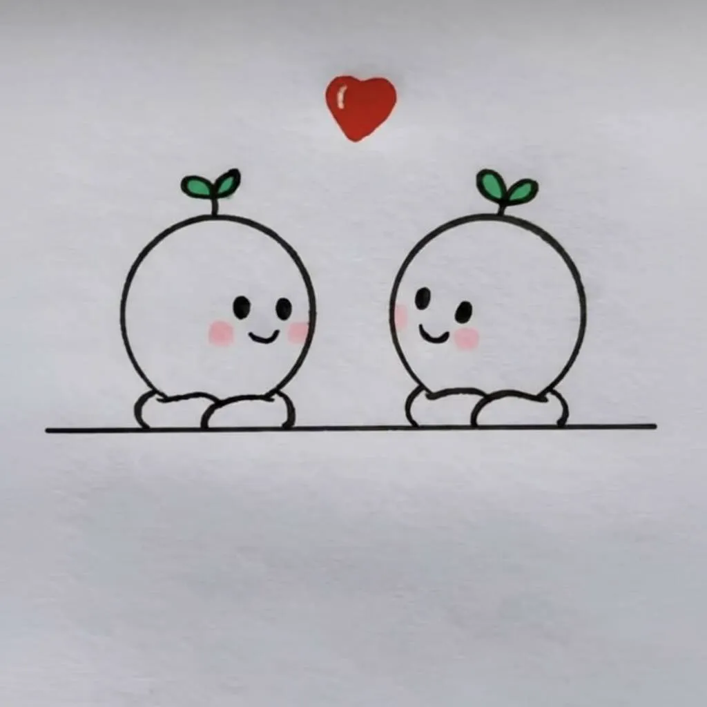 Desenho fácil de duas plantinhas fofas com corações
