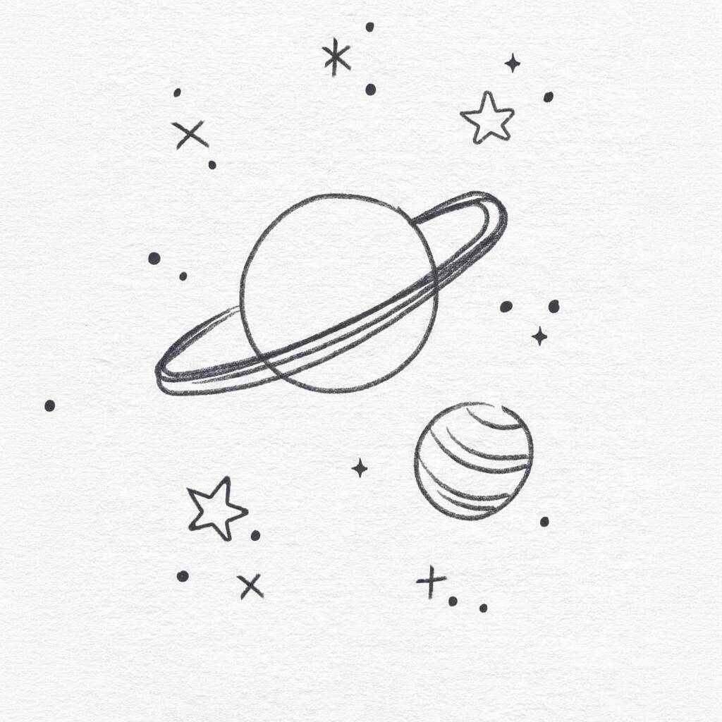 Desenho fácil de planetas e estrelas para colorir