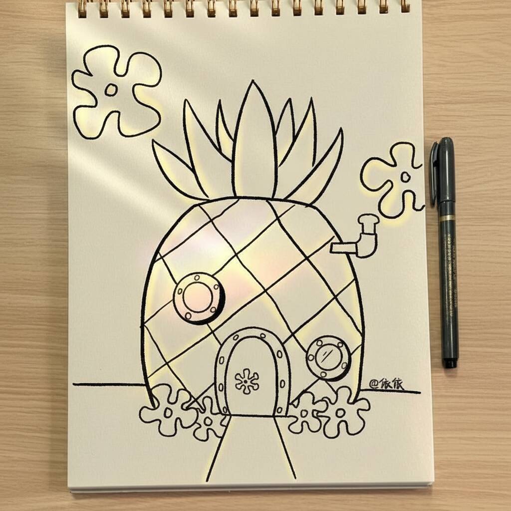 Desenho fácil de uma casa de abacaxi para colorir