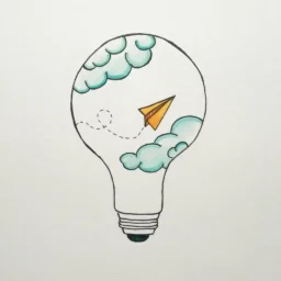 Dibujo fácil de una bombilla con un avión de papel dentro.