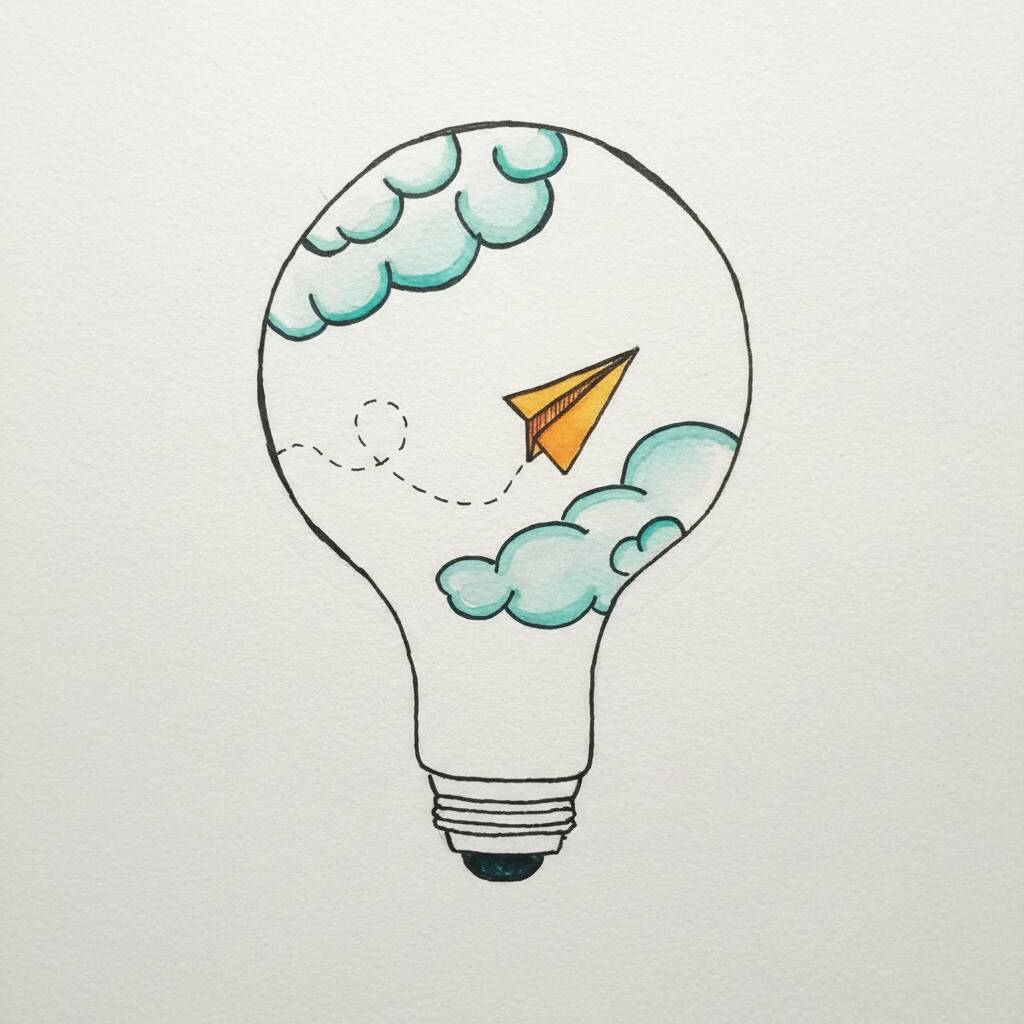 Desenho fácil de uma lâmpada com um papel de avião dentro