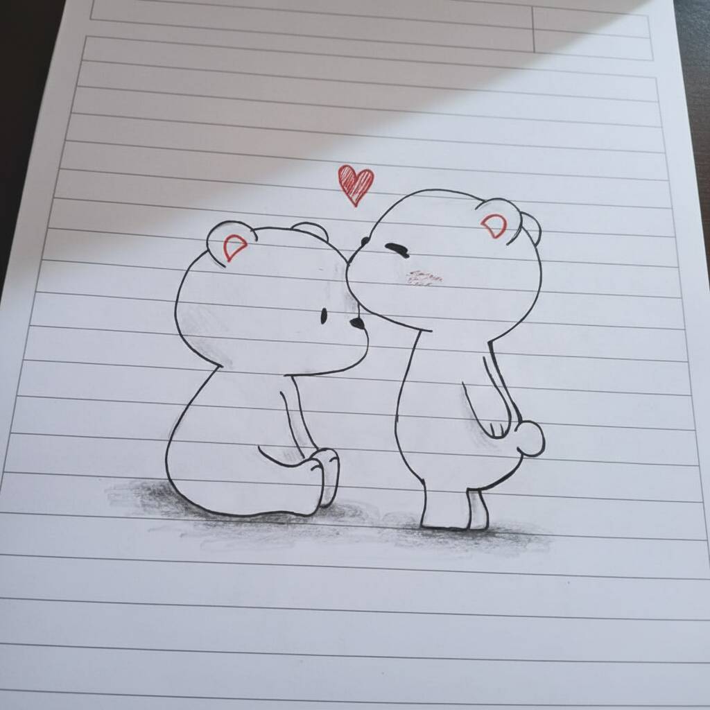 Desenho fácil de ursos se olhando com amor