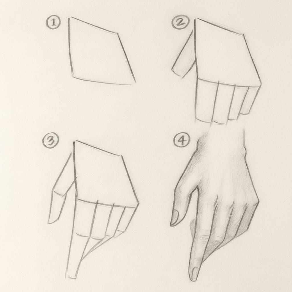 Desenho passo a passo de como desenhar uma mão