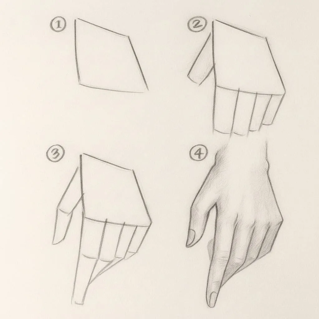 Desenho passo a passo de como desenhar uma mão