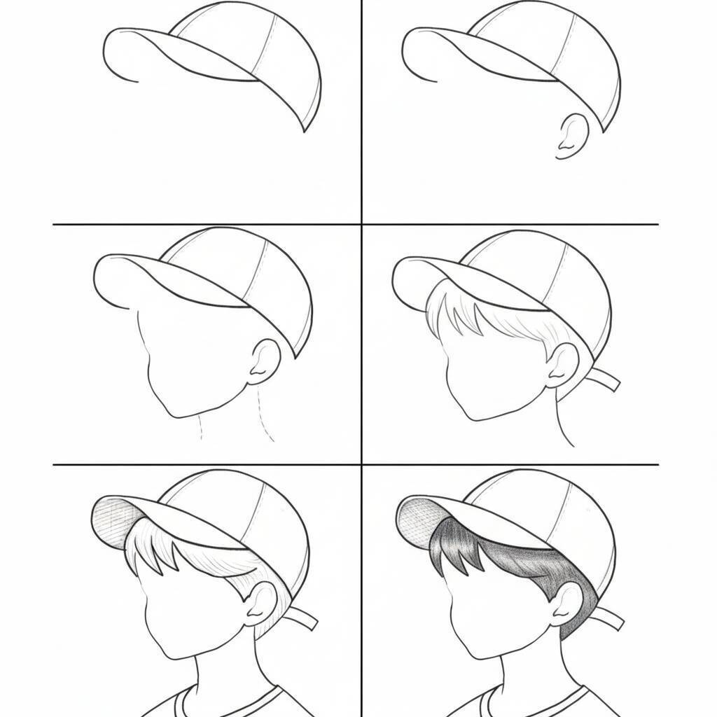 Desenho passo a passo de um boné para colorir