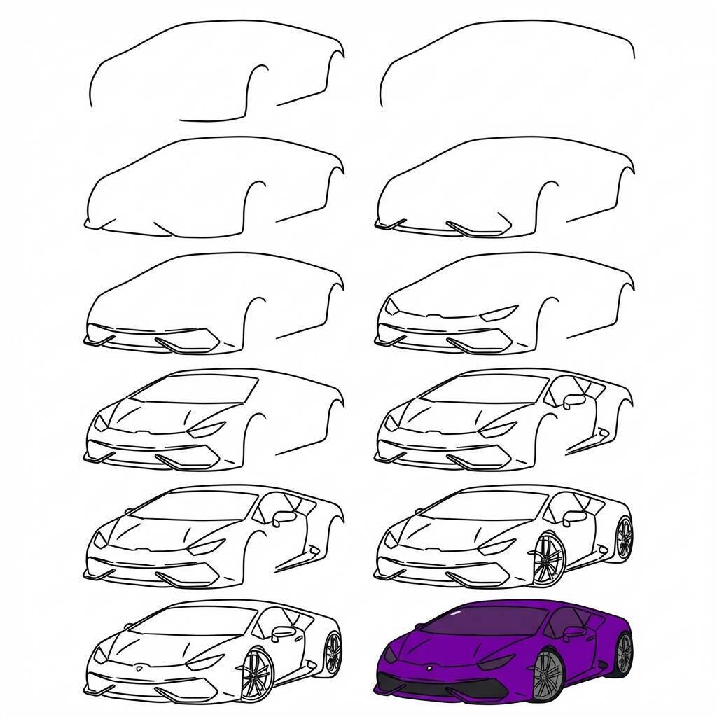 Desenho passo a passo de um carro para colorir