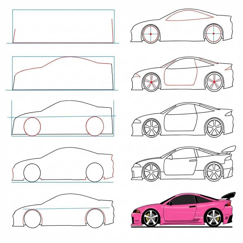 Desenho passo a passo de um carro para colorir