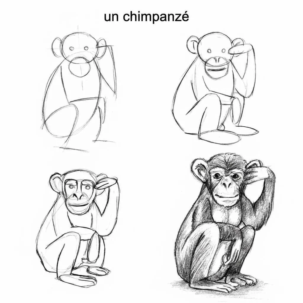 Desenho passo a passo de um chimpanzé