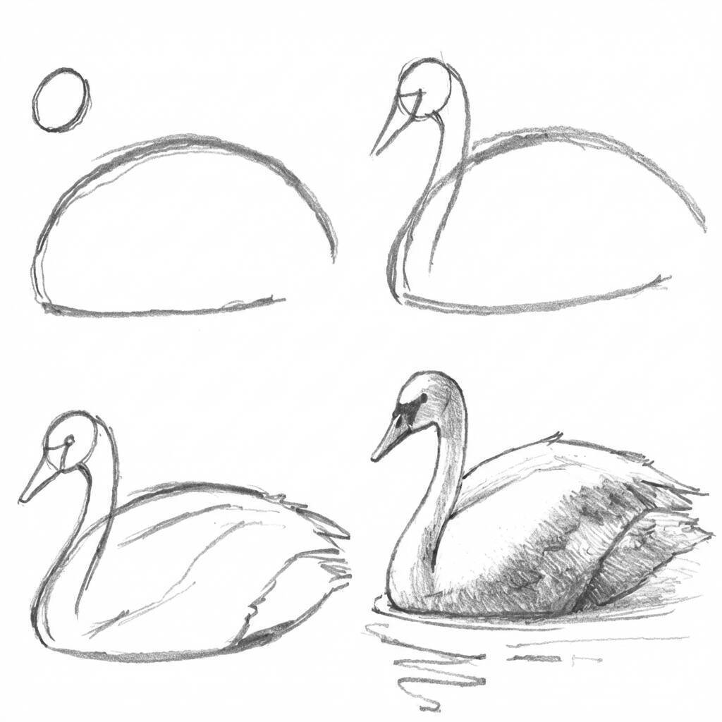 Desenho passo a passo de um cisne para colorir