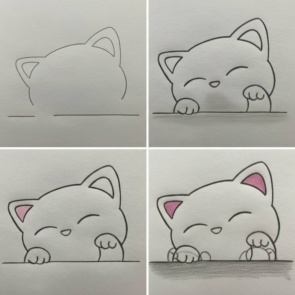 Desenho passo a passo de um gato fofo