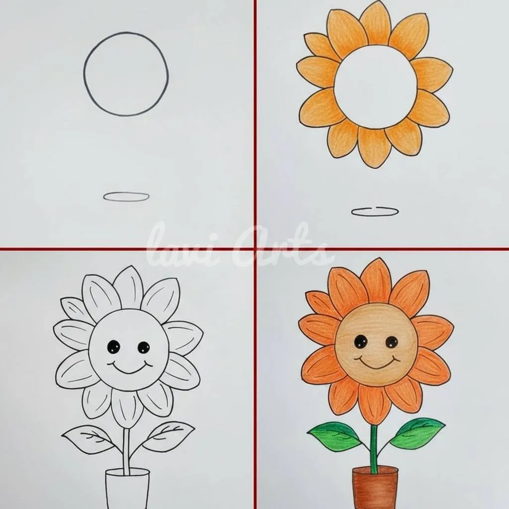 Como Desenhar Passo a Passo um Girassol passo a passo Desenho passo a passo de um girassol colorido