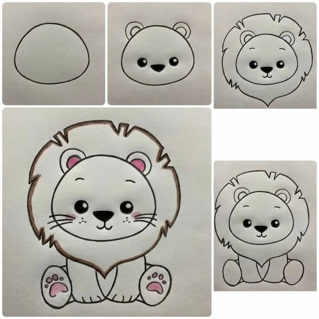 Desenho passo a passo de um leão para colorir