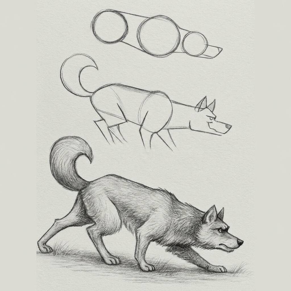 Desenho passo a passo de um lobo para colorir