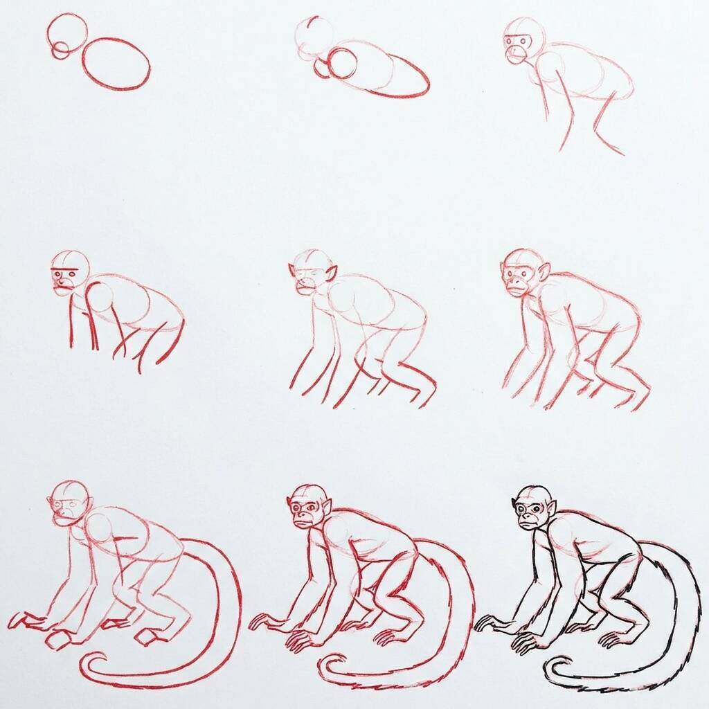 Desenho passo a passo de um macaco para colorir
