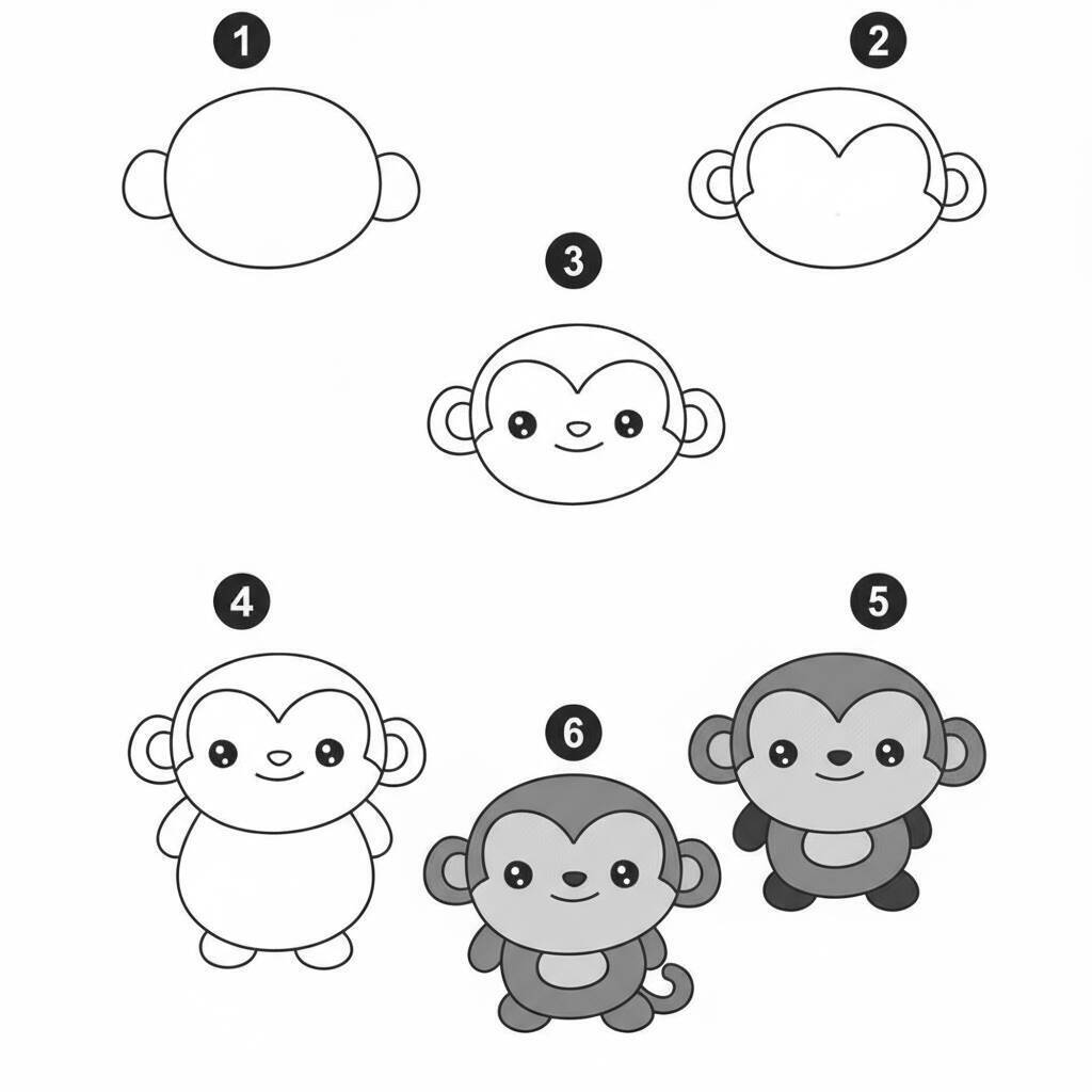 Desenho passo a passo de um macaco para colorir
