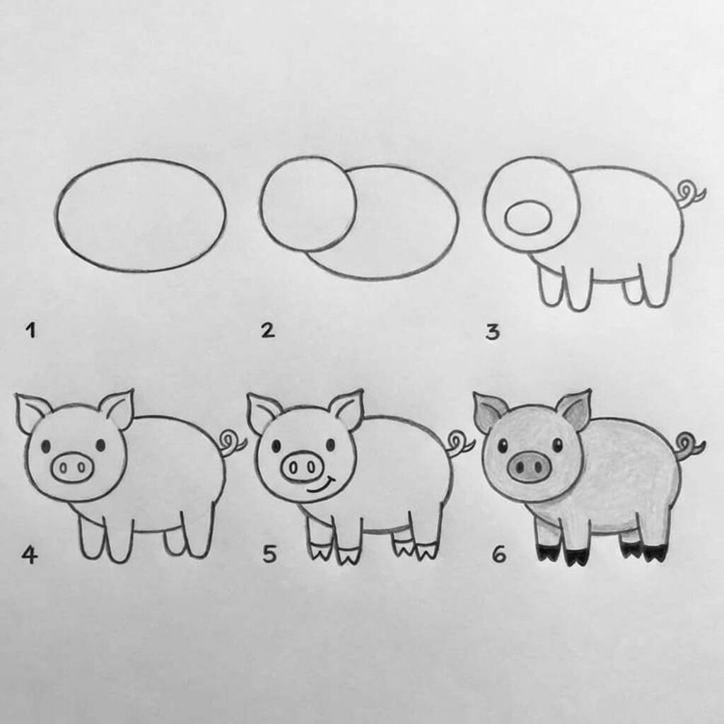 Desenho passo a passo de um porquinho fofo para colorir