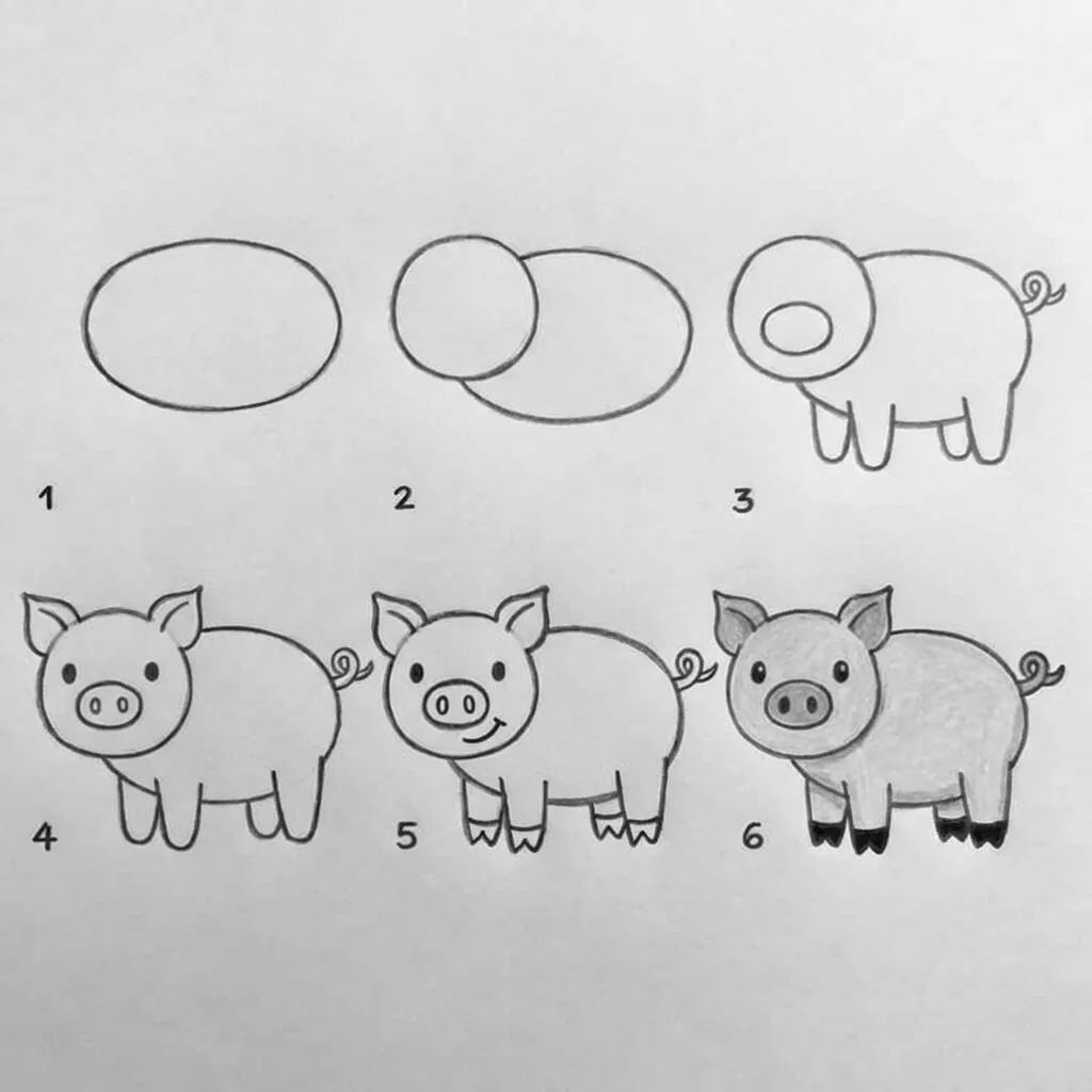 Coisas para Desenhar no Tédio: um adorável porquinho Desenho passo a passo de um porquinho fofo para colorir