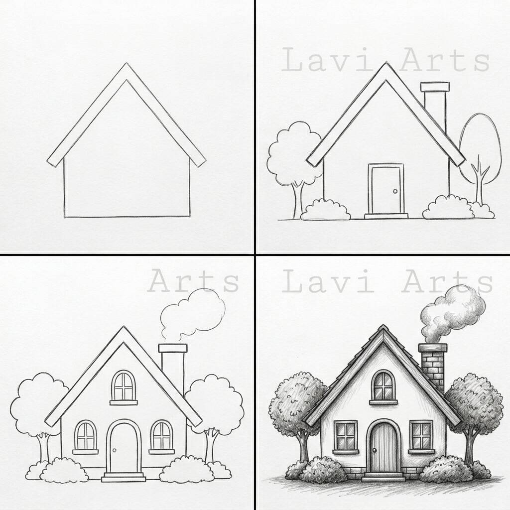 Desenho passo a passo de uma casa para colorir