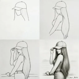 Desenho passo a passo de uma garota usando boné