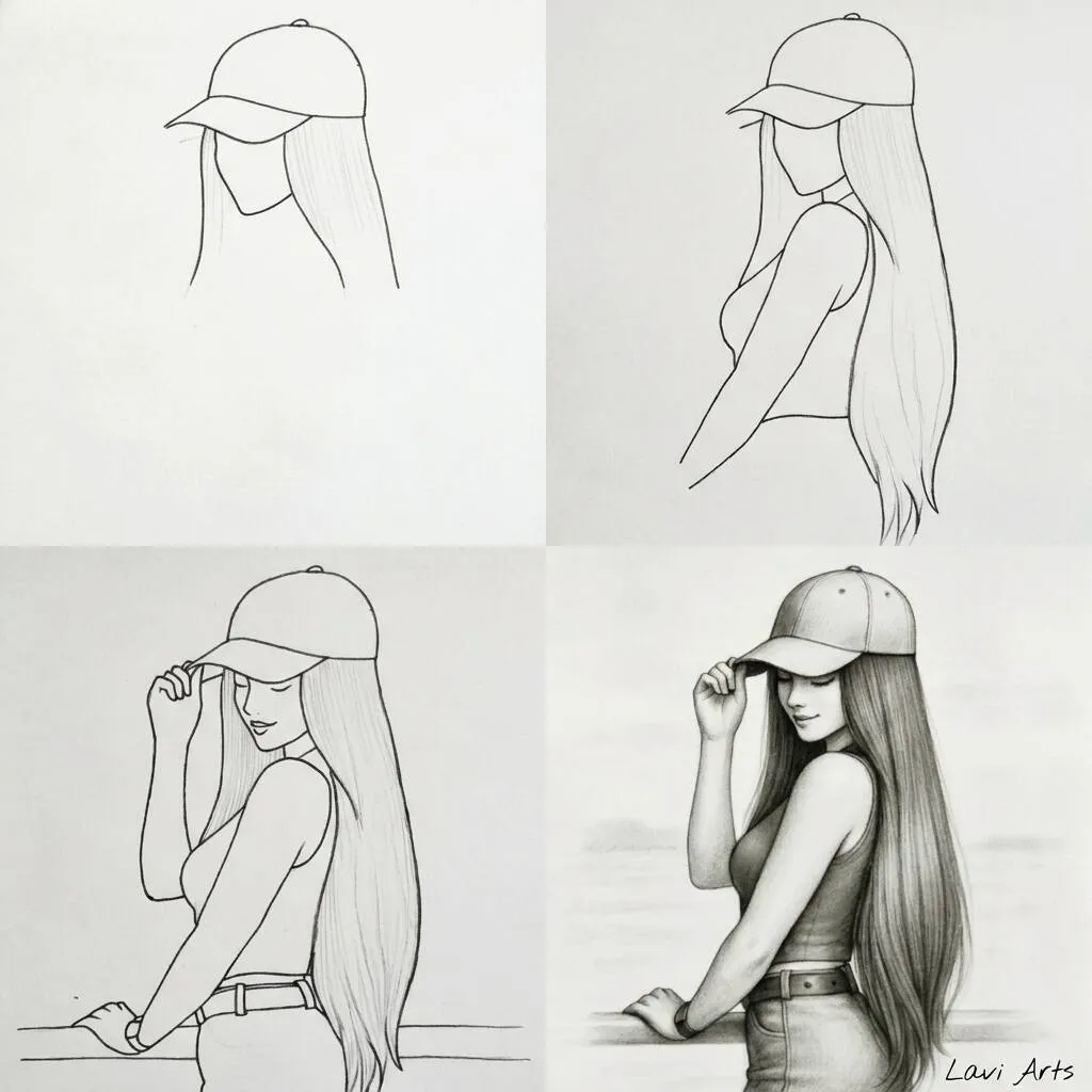 Como Desenhar Passo a Passo uma garota com boné passo a passo Desenho passo a passo de uma garota usando boné