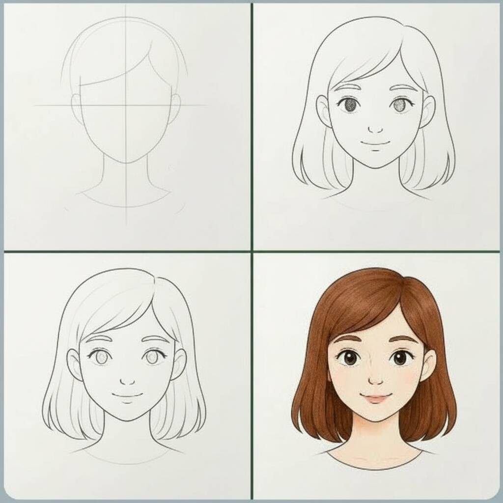 Desenho passo a passo de uma menina para colorir