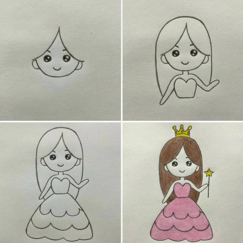 Desenho passo a passo de uma princesa para colorir