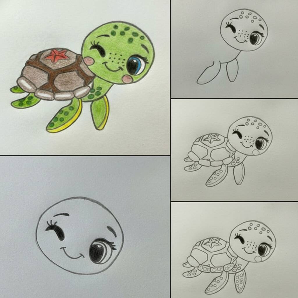 Desenho passo a passo de uma tartaruga para colorir