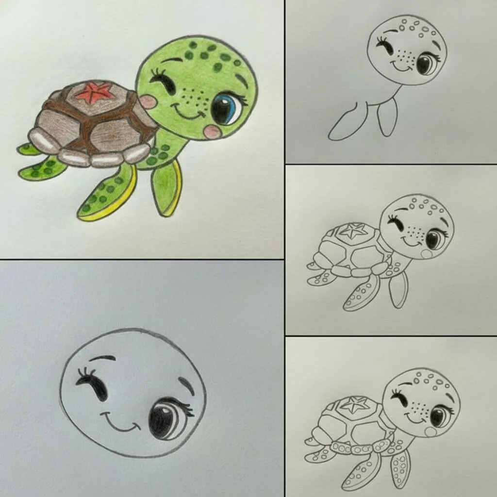 Desenho passo a passo de uma tartaruga para colorir