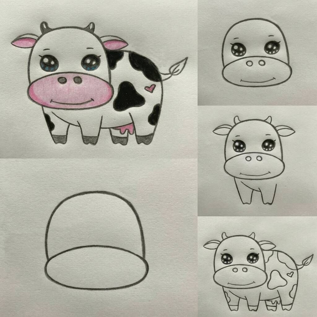 Desenho passo a passo de uma vaca para colorir