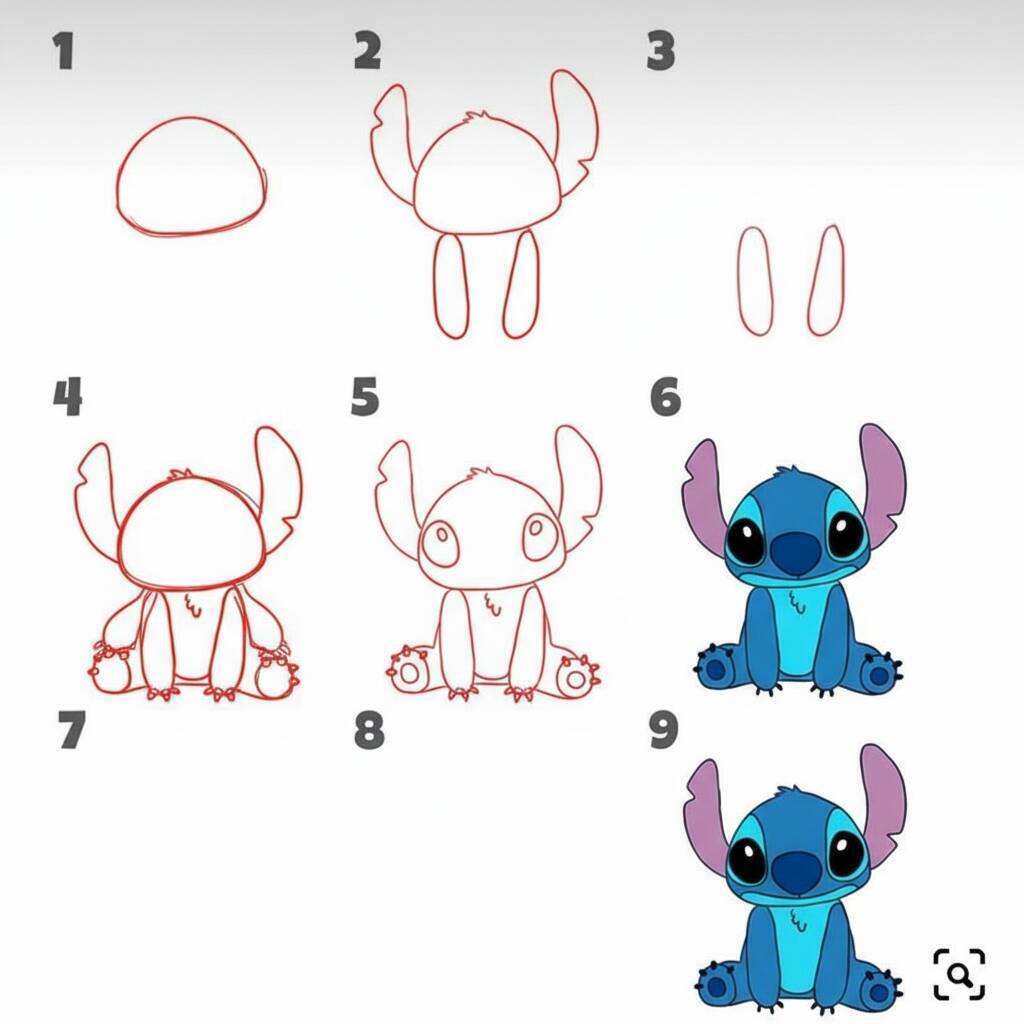 Desenho passo a passo do Stitch, personagem fofo da Disney