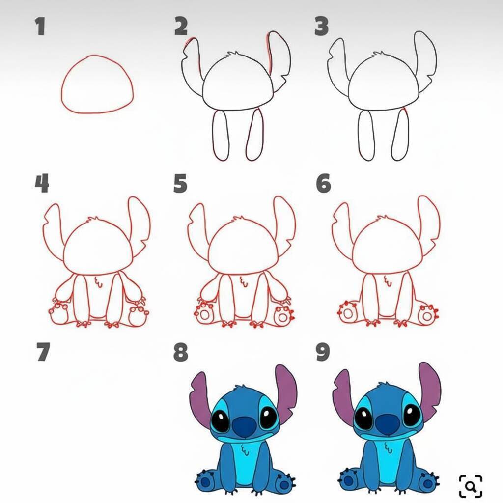 Desenho passo a passo do Stitch, personagem fofo da Disney