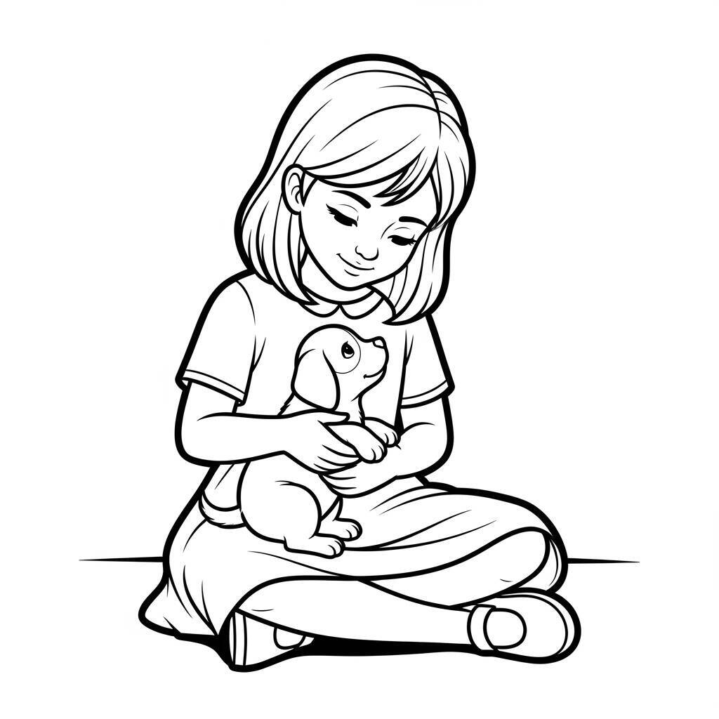 Garota com Cãozinho para Colorir