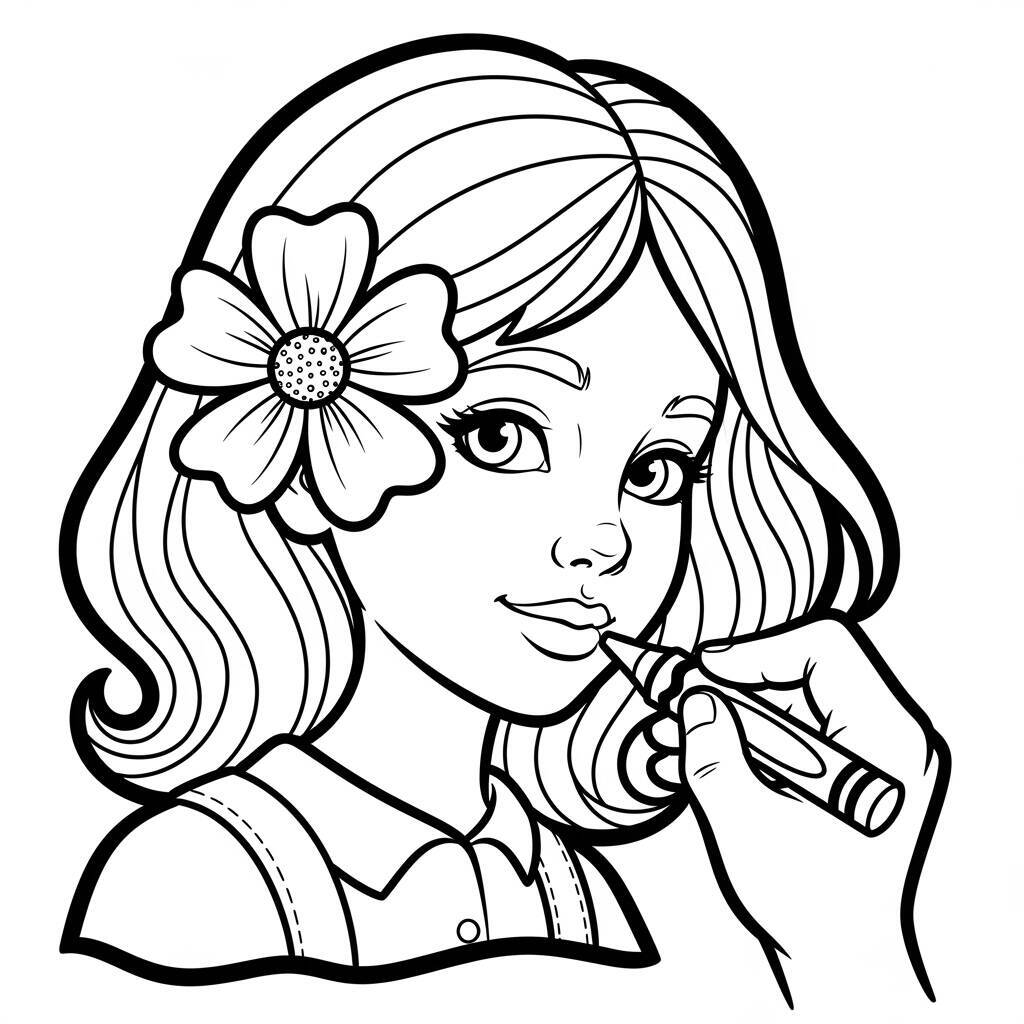 Garota com Flor no Cabelo para Colorir